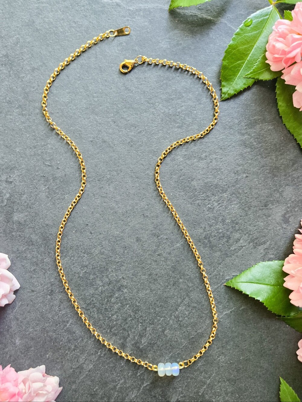 NWT Triple Opal Dainty 24k Gold-Plated Necklace